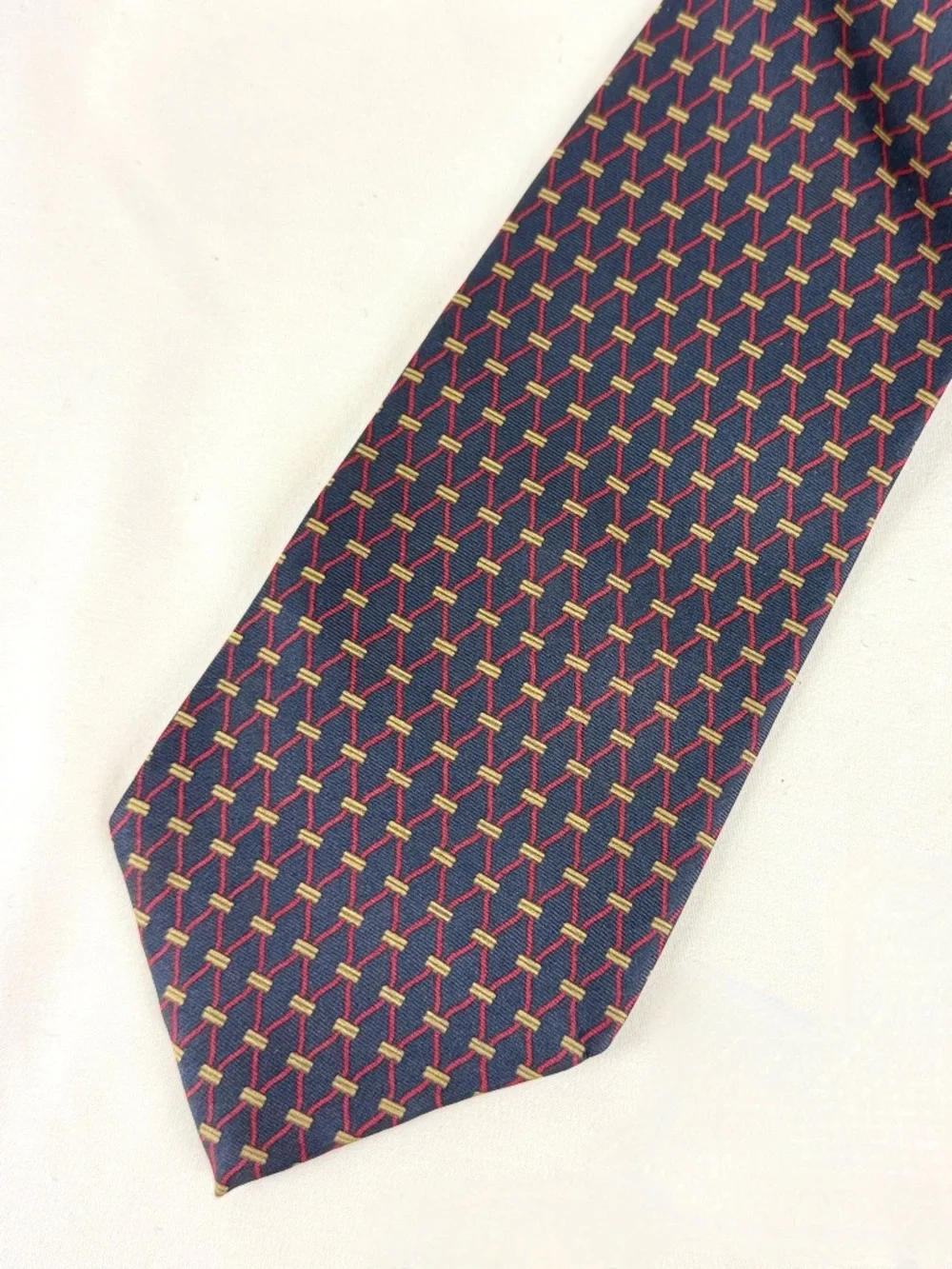 1990s Bert Pulitzer Lord and Taylor Mens Necktie Navy Blue Silk Tie Geometric